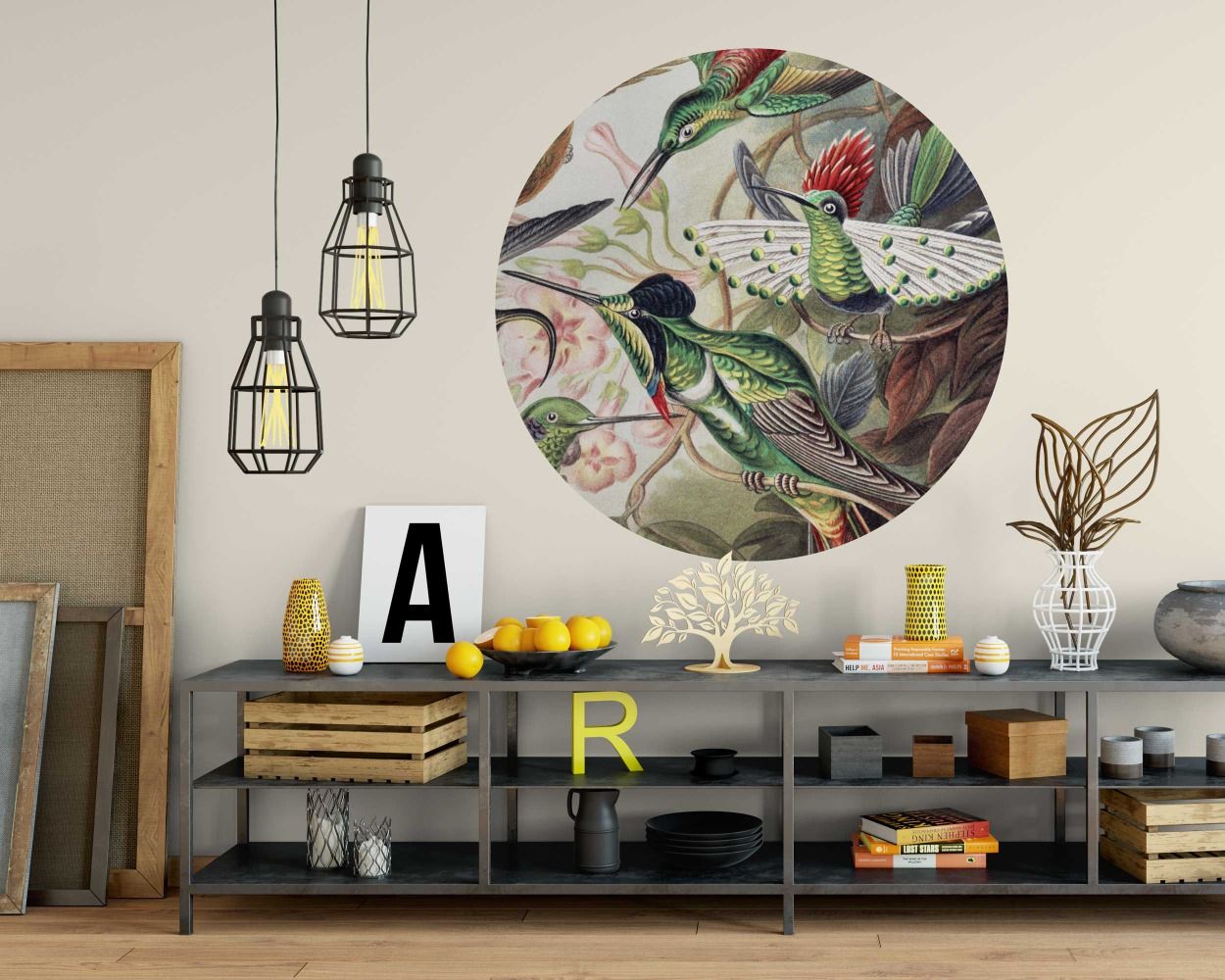 Beautiful Group Hummingbirds Circle Wall Stickers for Bedroom Decor
