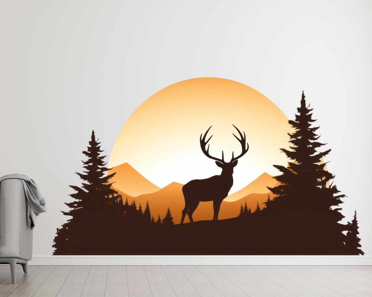 Best Beautiful Reindeer Silhouette In Forest Vinyl Wall Decals