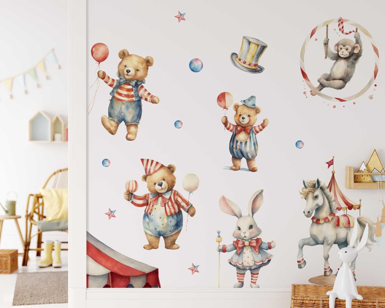 Best Beautiful Retro Cute Animal Circus Wall Stickers