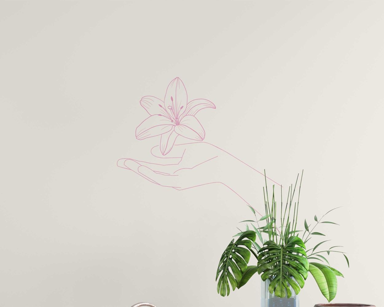 Beautiful Women Hand With Lily Flower Art Wall Stickers For Living Room Decor 