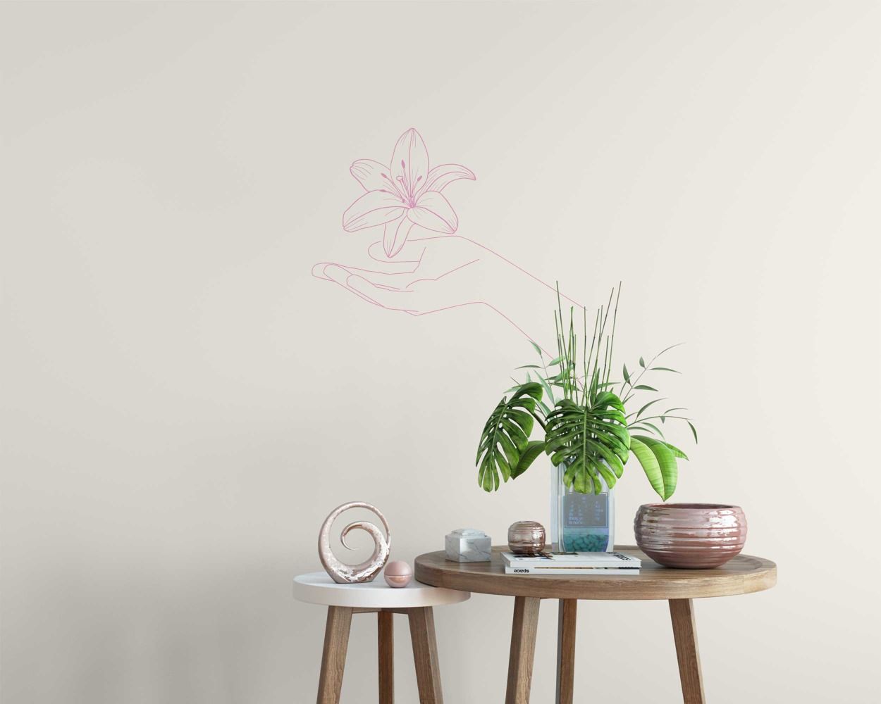 Beautiful Women Hand With Lily Flower Art Wall Stickers