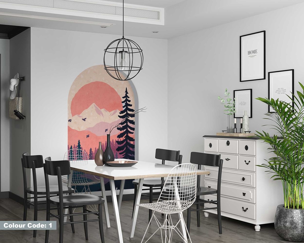 Beautiful Landscape Of Forest And Mountains Arch Wall Stickers For Bedroom Decor