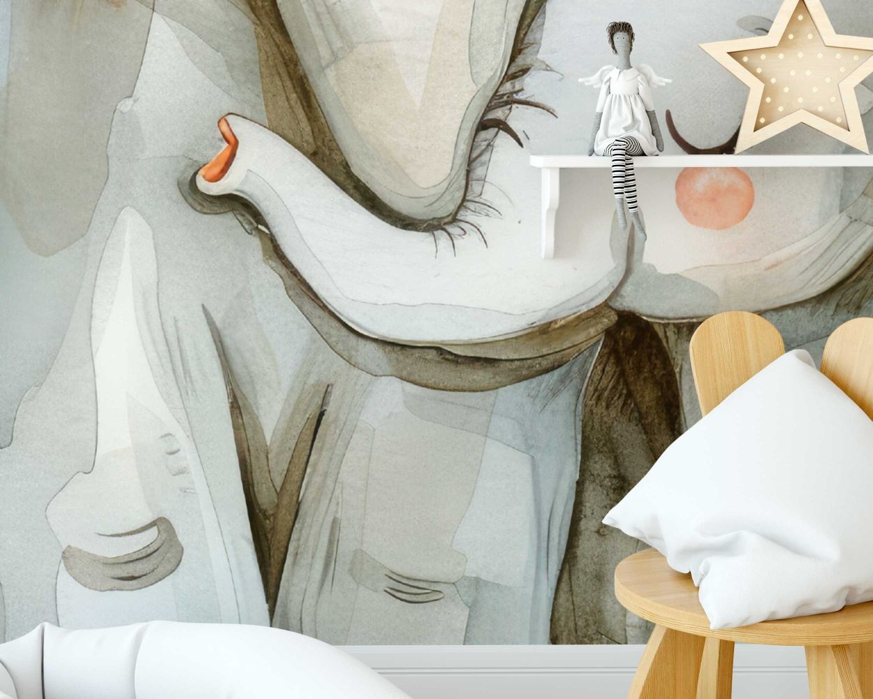 Cute Mom and Baby Elephant Cartoon Stock Animal Vinyl Wall Stickers for Nursery Decor