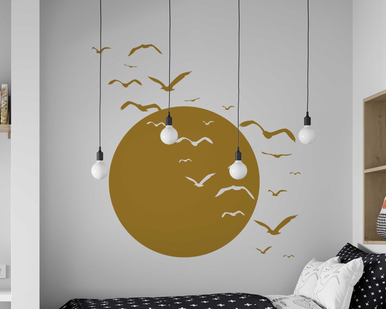Best Beautiful Sun With Flying Birds Vinyl Wall Stickers For Living Room Decor 