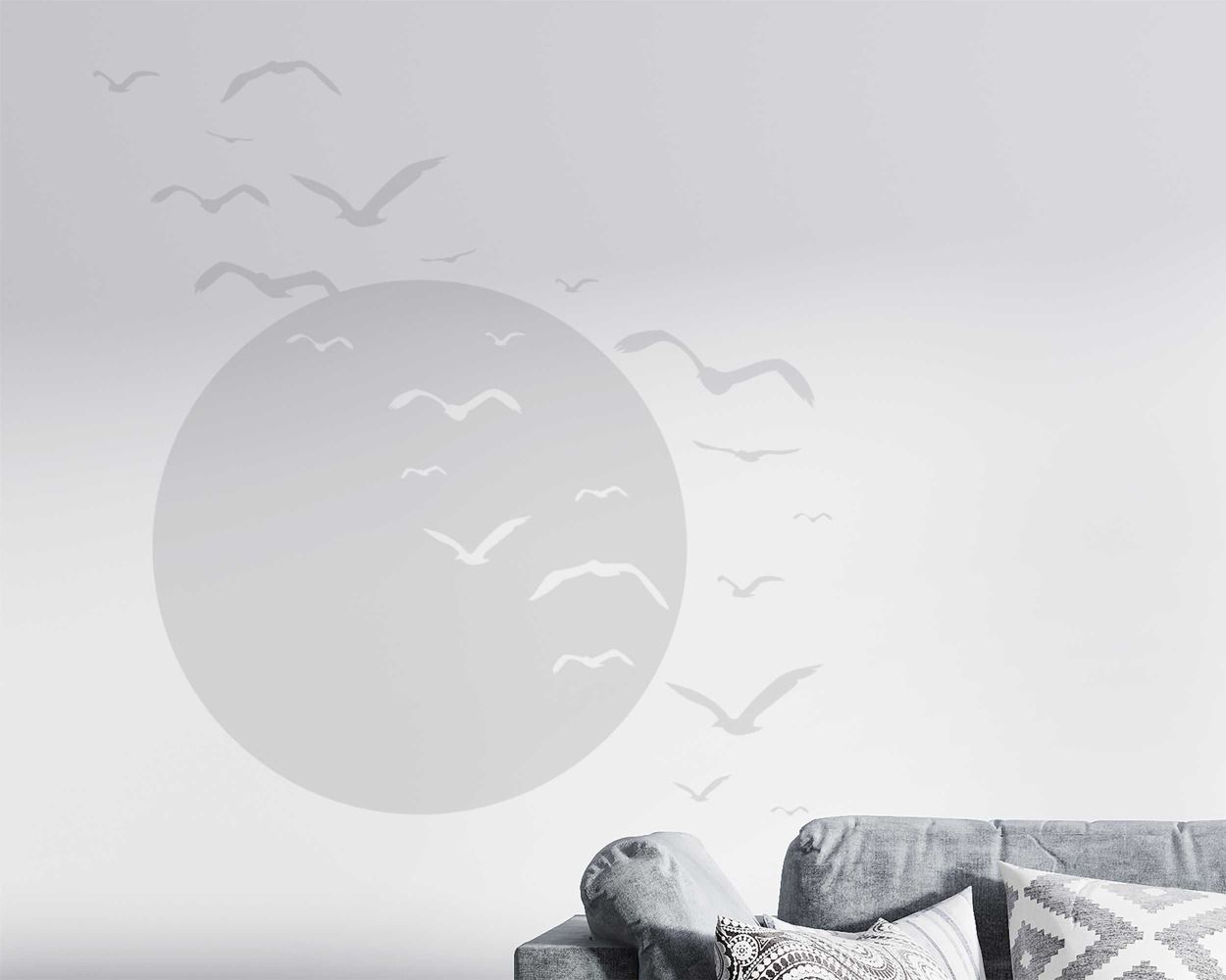 Beautiful Sun With Flying Birds Vinyl Wall Decals