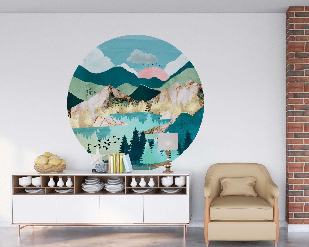 Best Summer Sun with Trees, Mountains Circle Wall Stickers