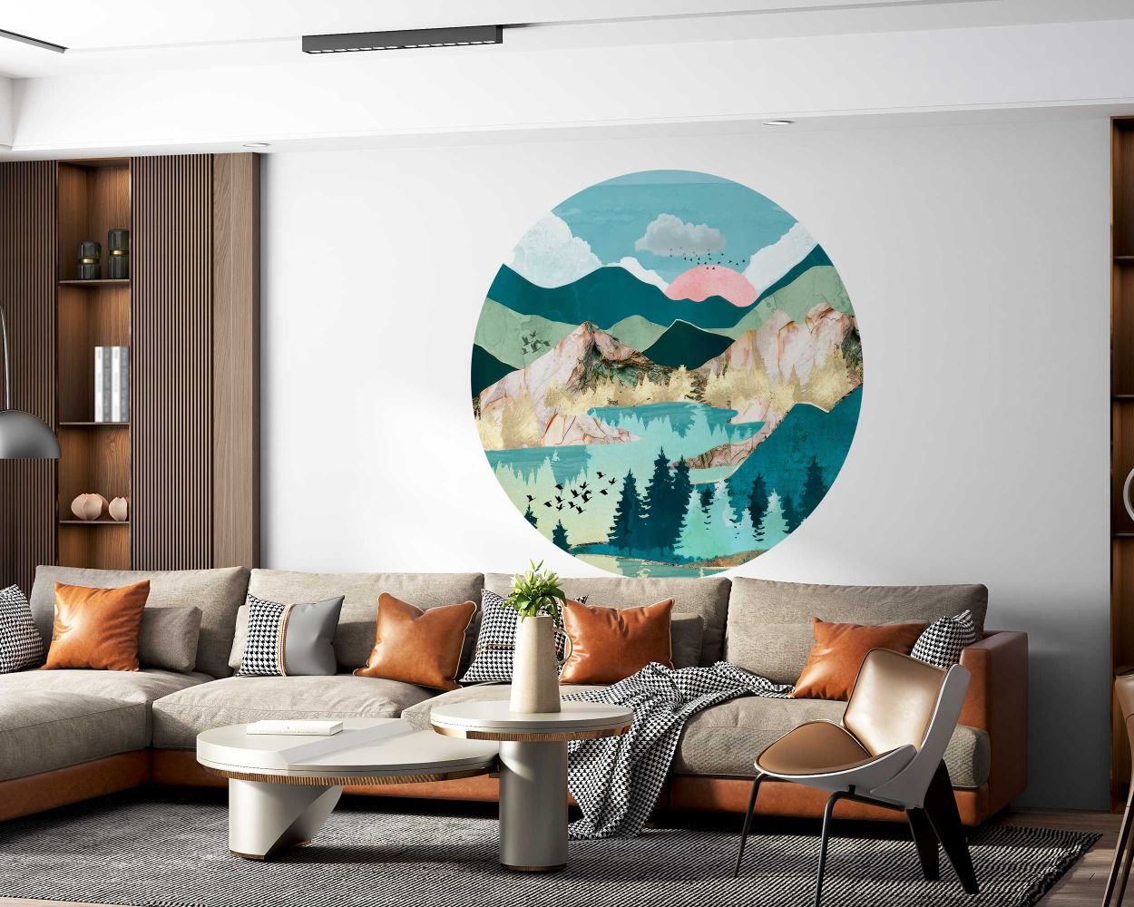 Best Summer Sun with Trees, Mountains Circle Wall Decals for Modern Home Decor