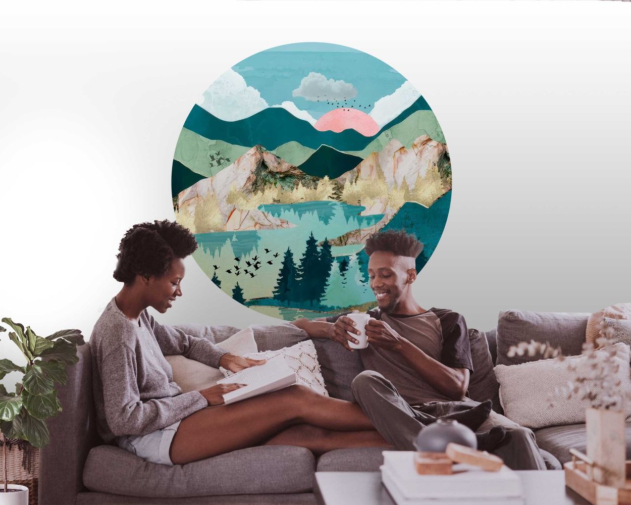 Best Summer Sun with Trees, Mountains Circle Wall Decals