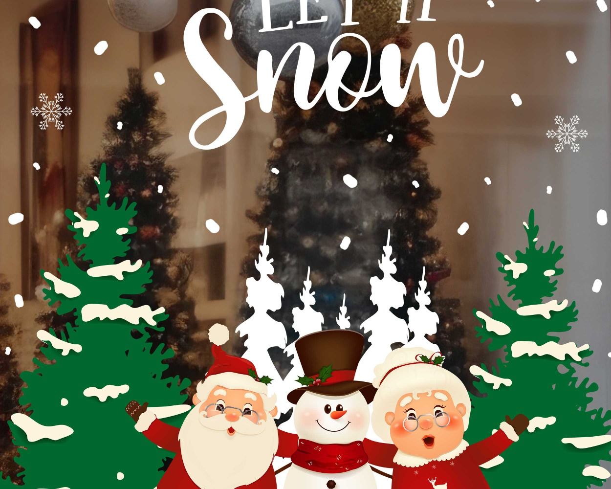Lets Snow Christmas Tree And Santa Stickers For Window Decoration