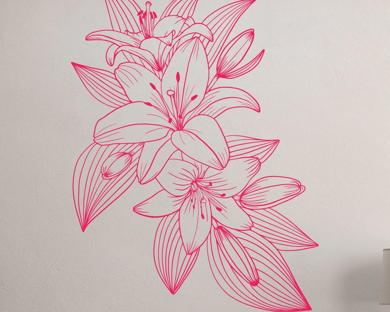 Best Beautiful Lily Flowers And Leaves Outline Wall Decals