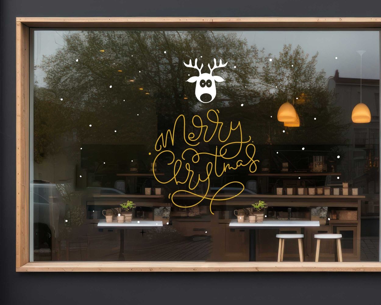 Reindeer face With Merry Christmas Glass Window Door Decorative Stickers