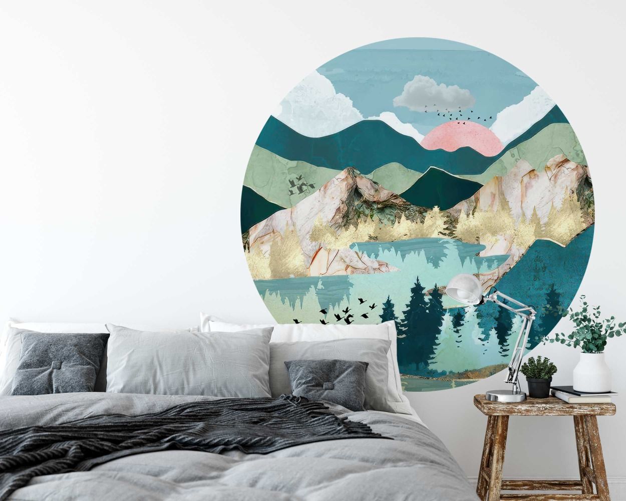 Best Summer Sun with Trees, Mountains Circle Wall Sticker for Modern Home Decor