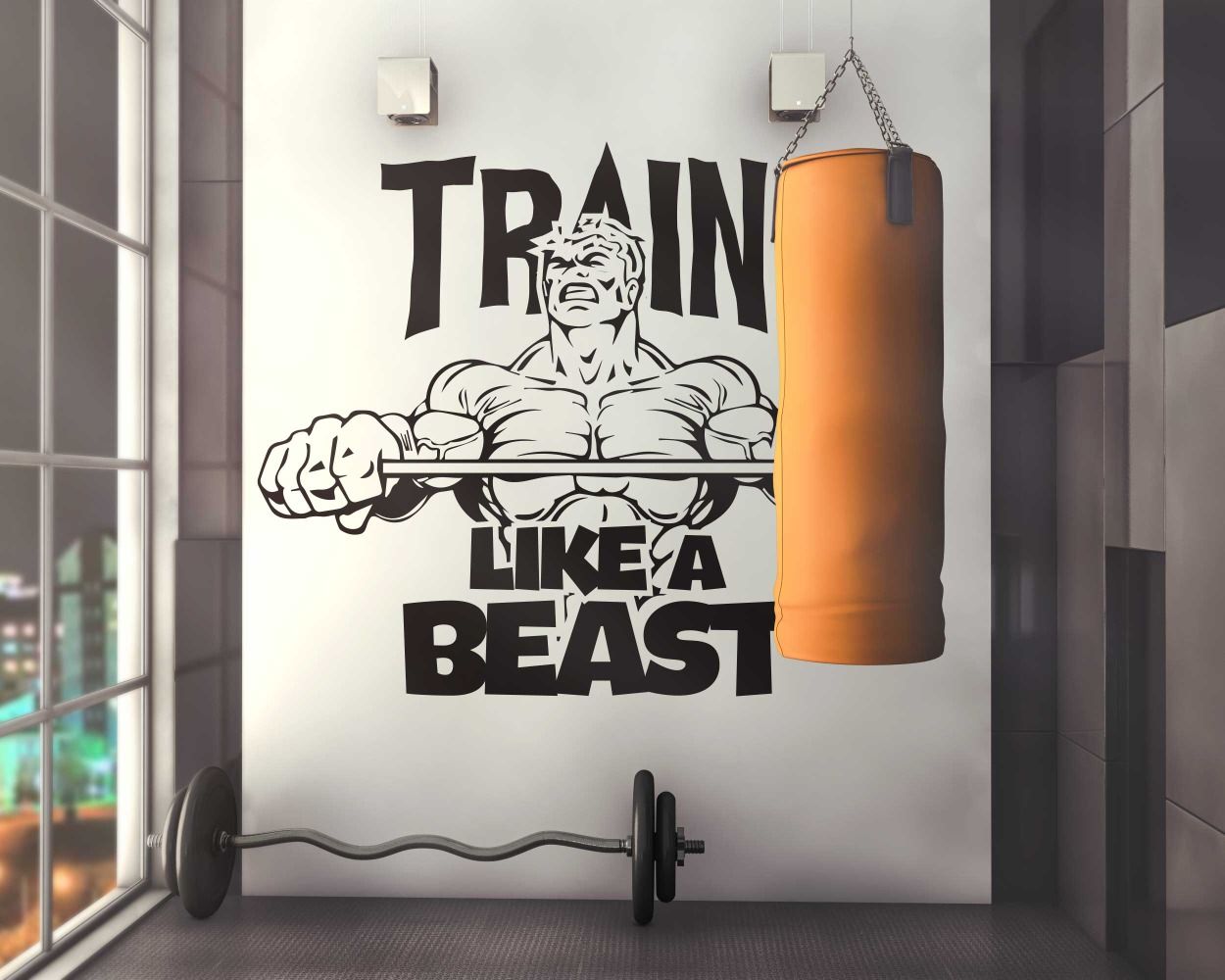 Custom Name With Train Like A Beast Gym Quotes Wall Decals for Gym Decor