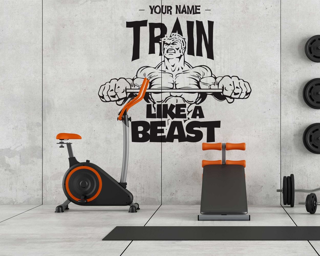 Custom Name With Train Like A Beast Gym Quotes Wall Stickers for Gym Decor