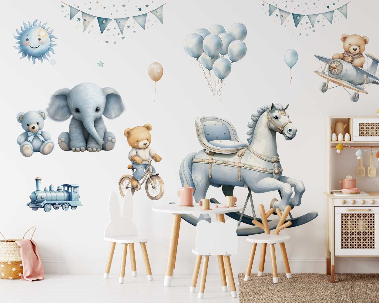 Cute Animal Toys Wall Stickers for Baby Nursery Decor