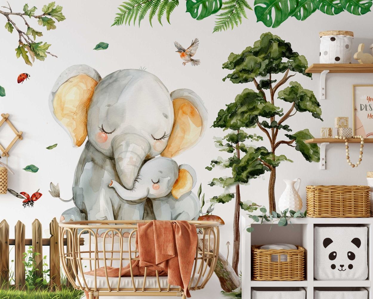 Cute Mom and Baby Elephant Cartoon Stock Animal Vinyl Wall Stickers