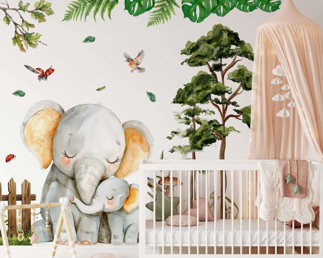 Cute Mom and Baby Elephant Cartoon Stock Animal Wall Stickers