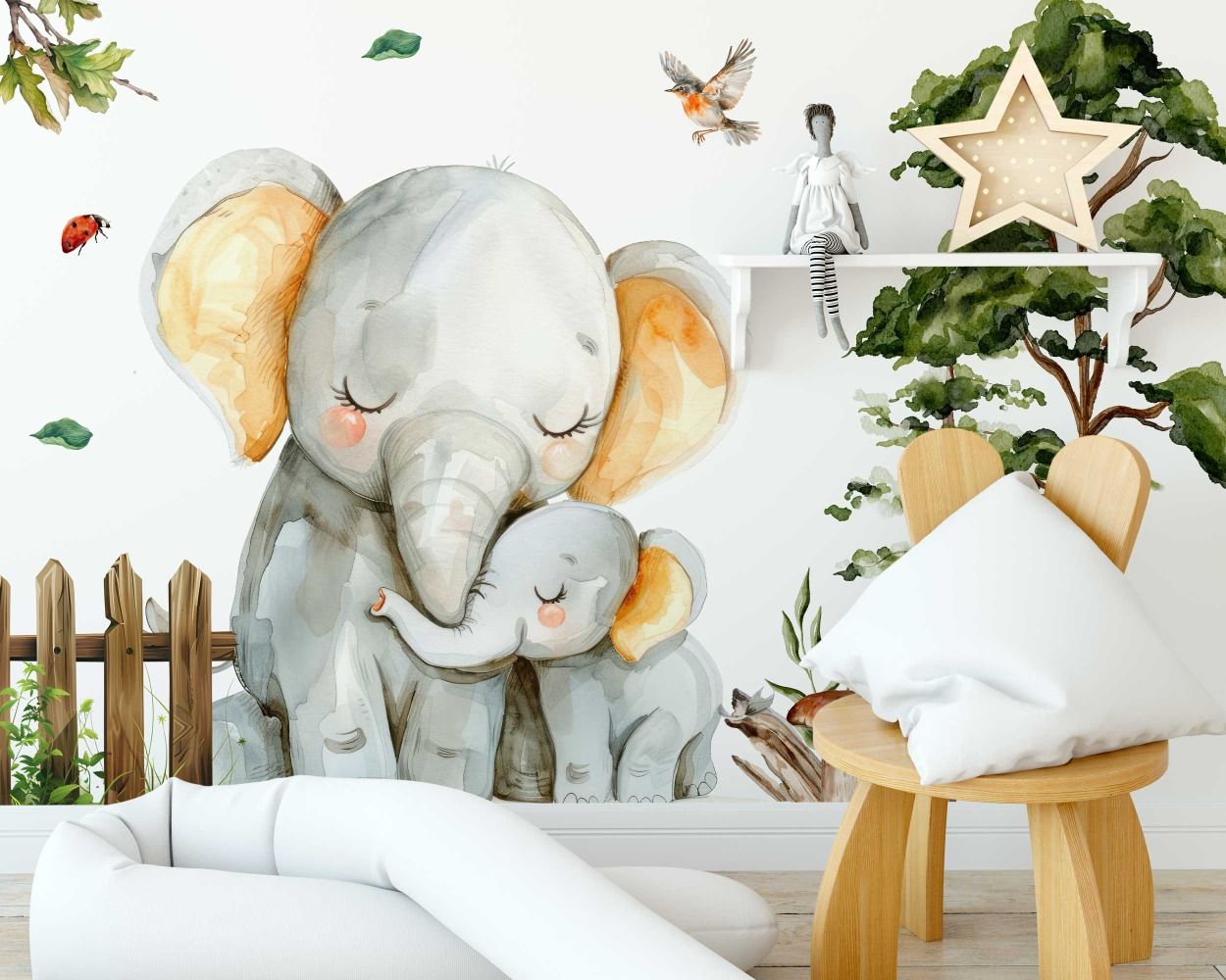 Cute Mom and Baby Elephant Cartoon Stock Animal Wall Stickers for kids room decor