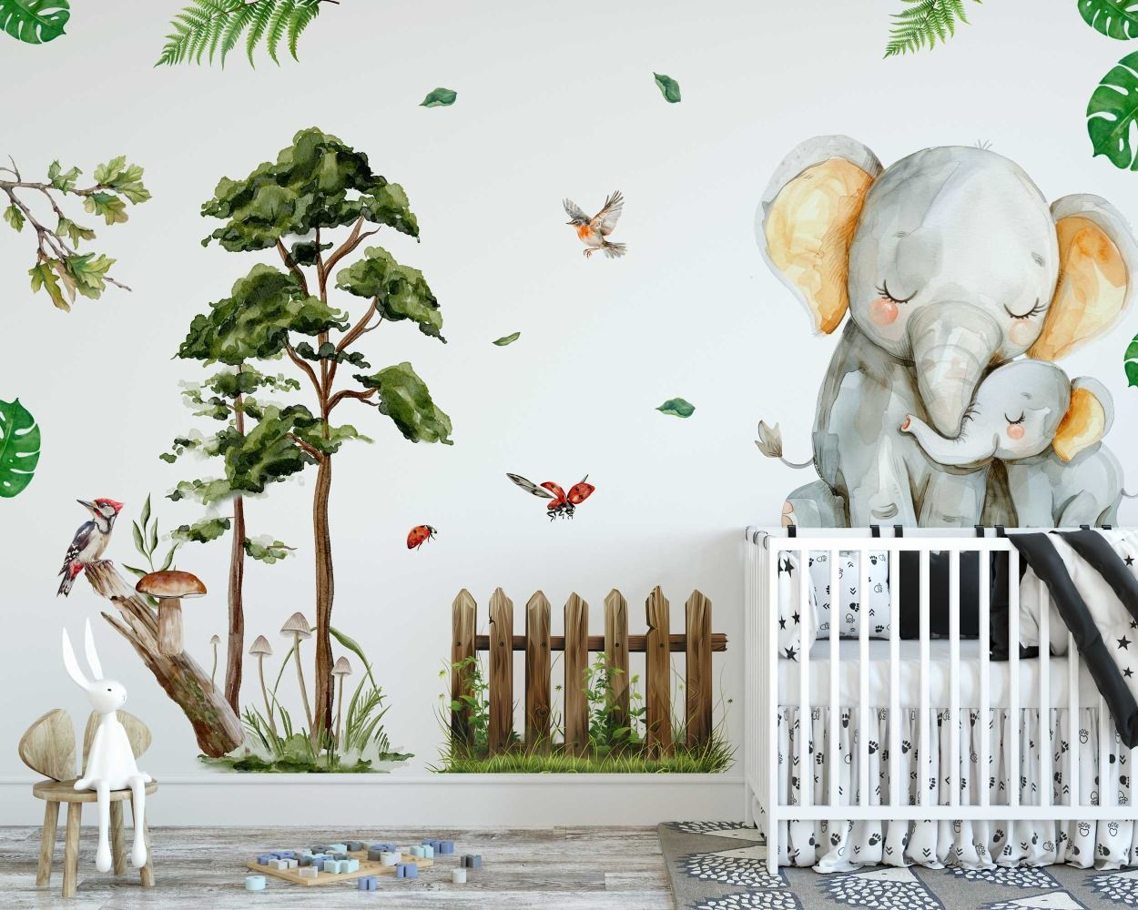 Cute Mom and Baby Elephant Cartoon Stock Animal Wall Decals