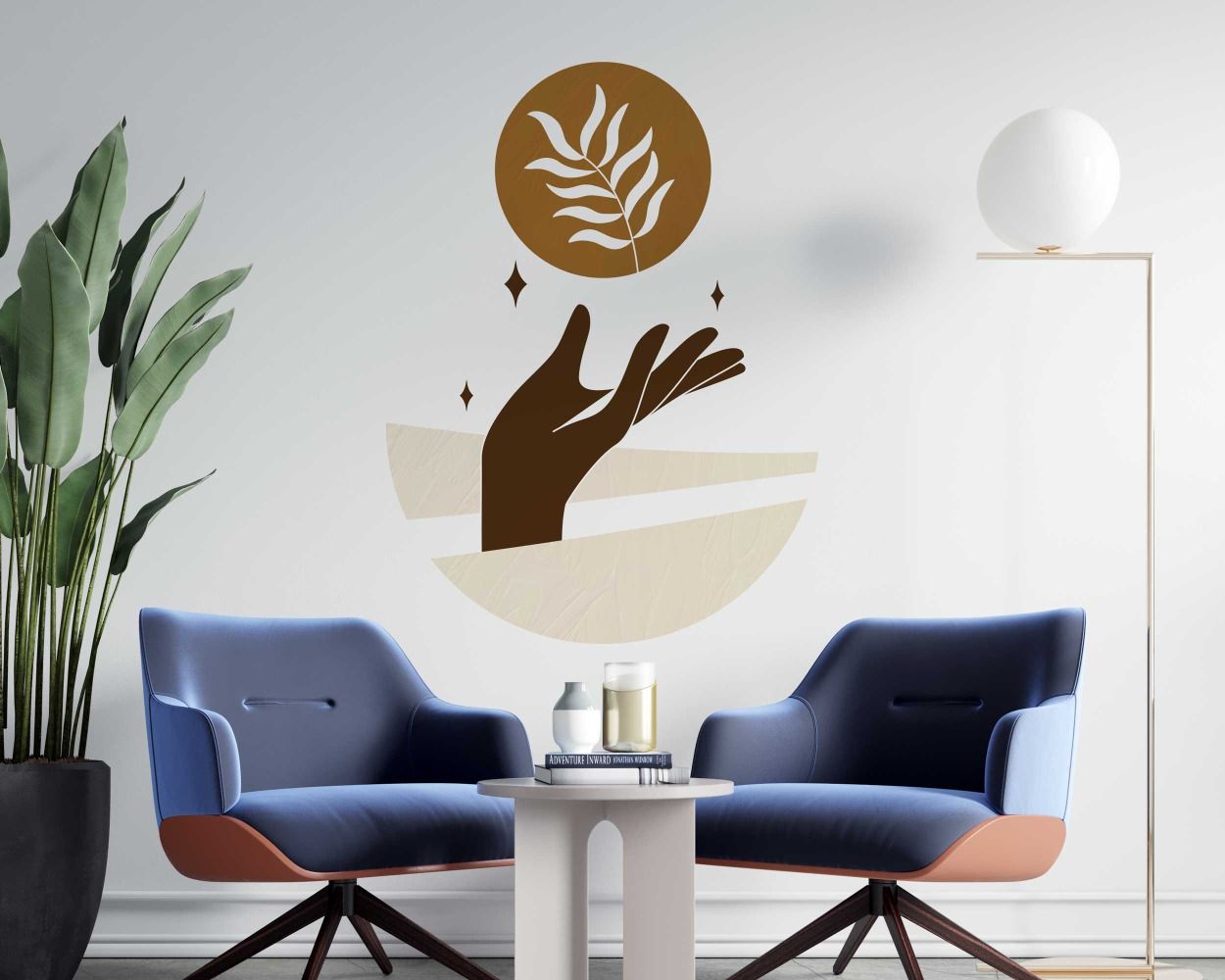 Hand Holding A Leaf With Circle Boho Wall Decals For Interior Decoration