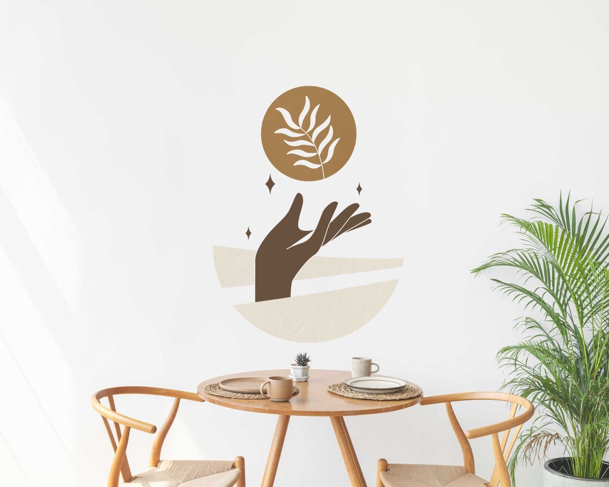 Hand Holding A Leaf With Circle Boho Wall Decals