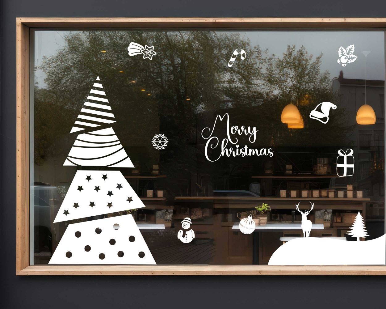 Best Merry Christmas Trees Silhouettes Vinyl Stickers for Shop Window Glass Decoration