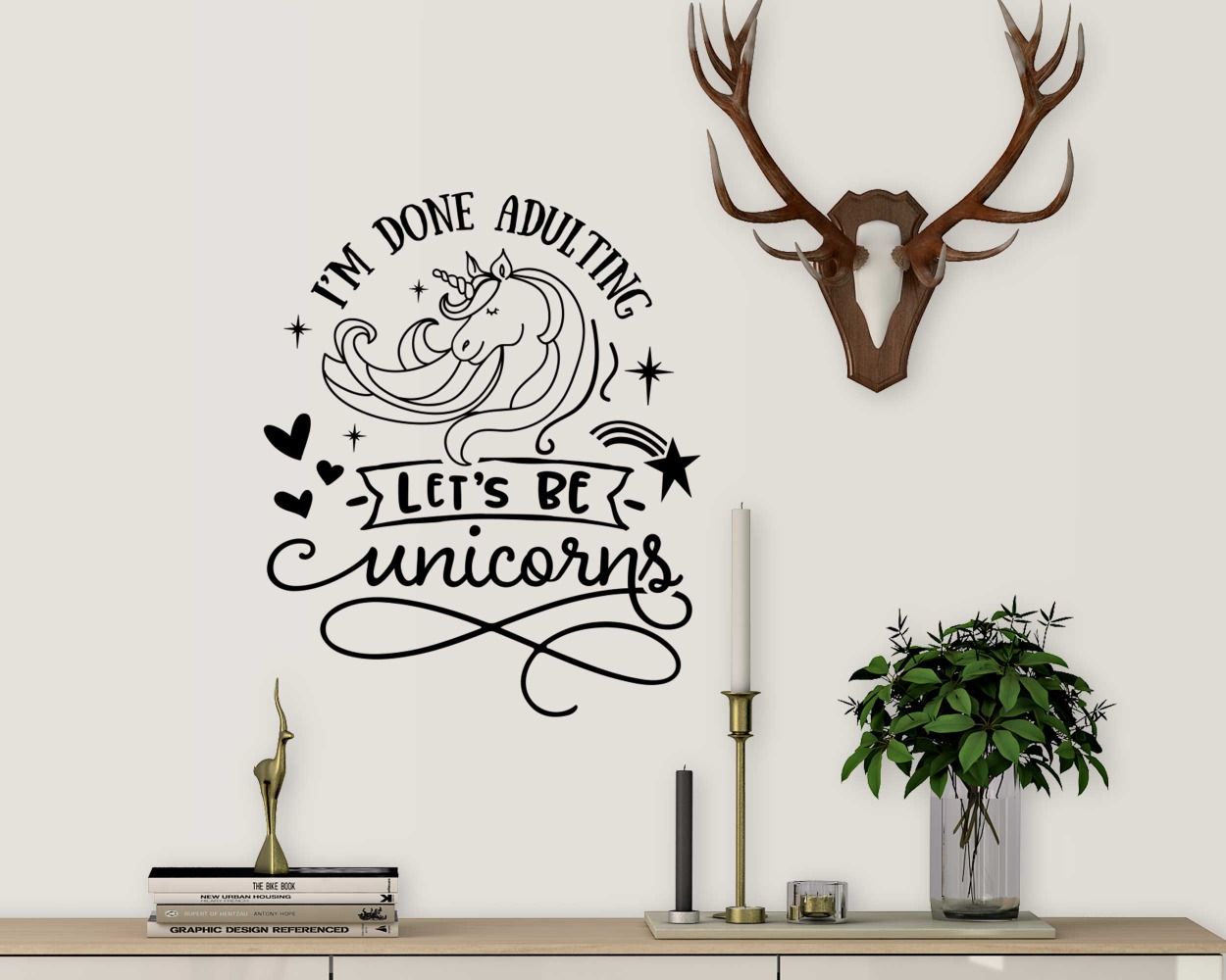I'm Done Adulting Lets Be Unicorn Quote Decals For Home Wall Decor