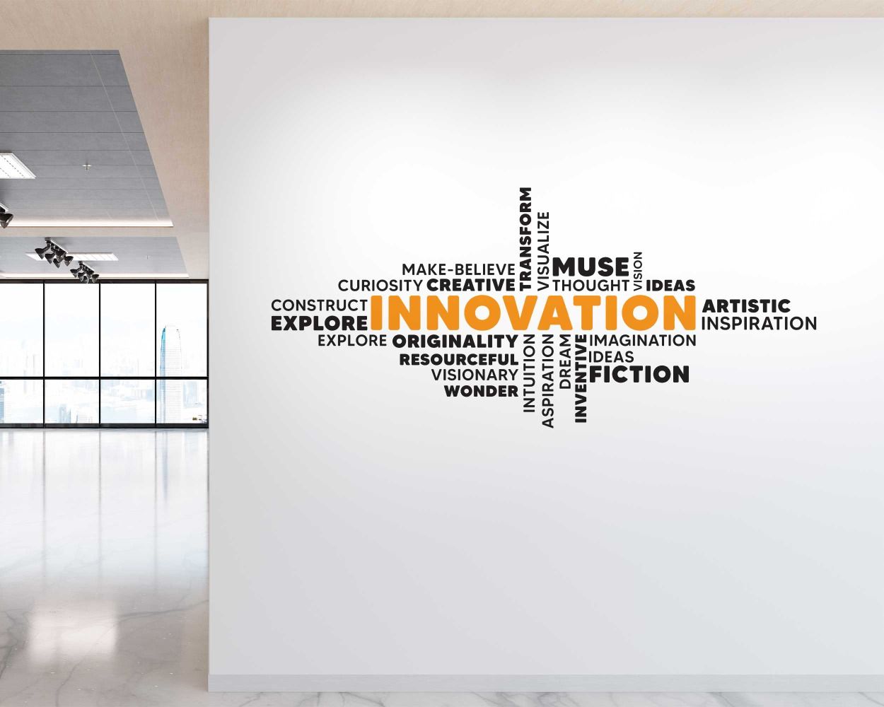 Innovation Word Cloud Motivational Quotes Vinyl Wall Stickers For Office Decoration 