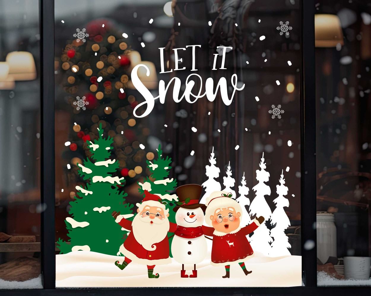 Lets Snow Christmas Tree And Santa Decals For Window Decoration