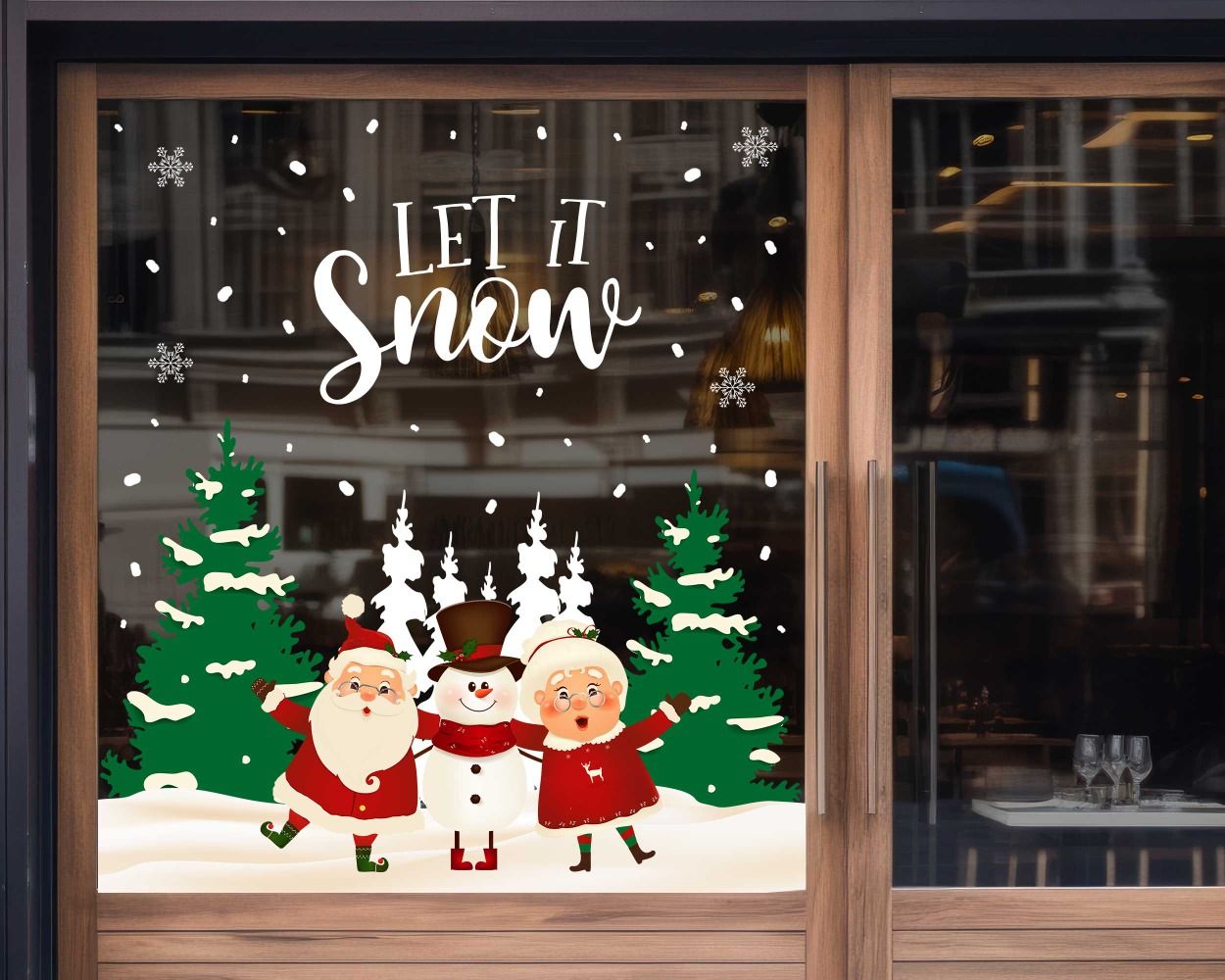 Lets Snow Christmas Tree And Santa Window Decorative Stickers