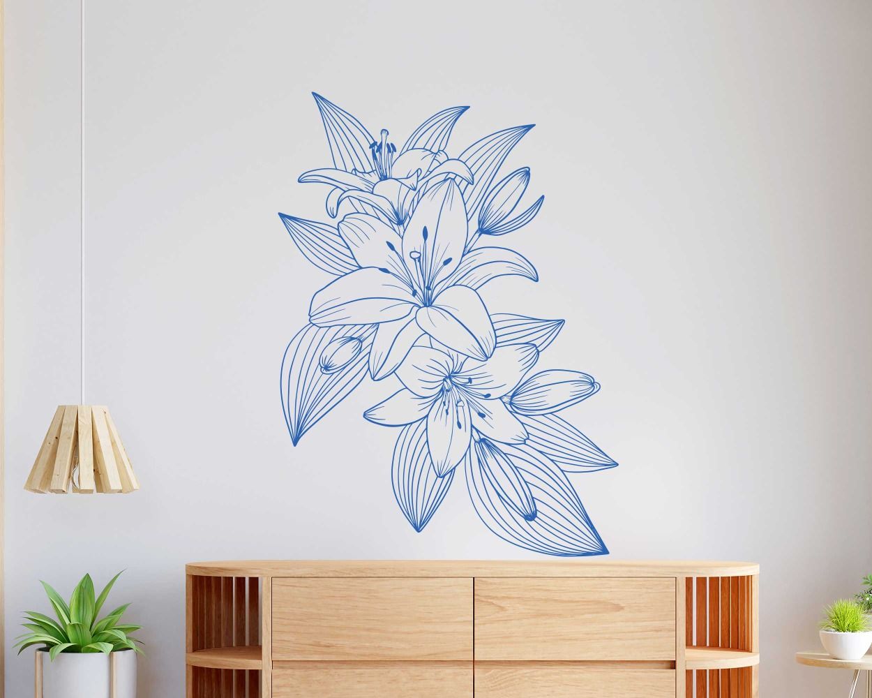 Beautiful Lily And Leaves Flowers Outline Wall Stickers