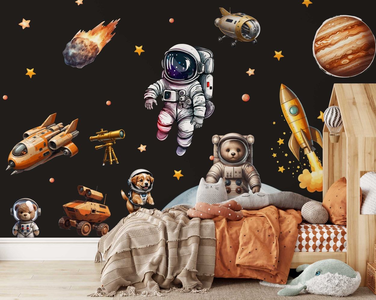 Best Outer Space Planet Astronaut Cartoon Wall Sticker for Nursery Decor