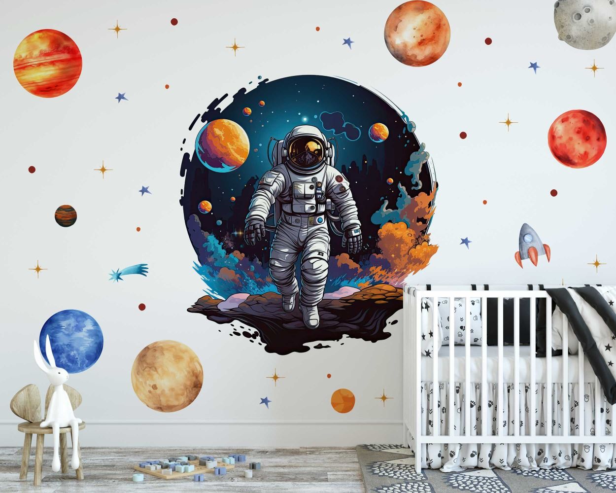 Best Premium Quality Astronaut on the Moon with Planets Wall Stickers for Nursery Decor