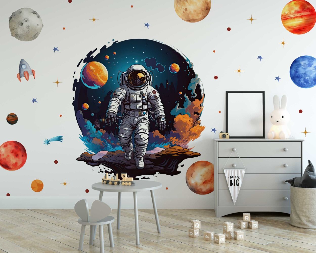 Best Premium Quality Astronaut on the Moon with Planets Wall Decals for Nursery Decor