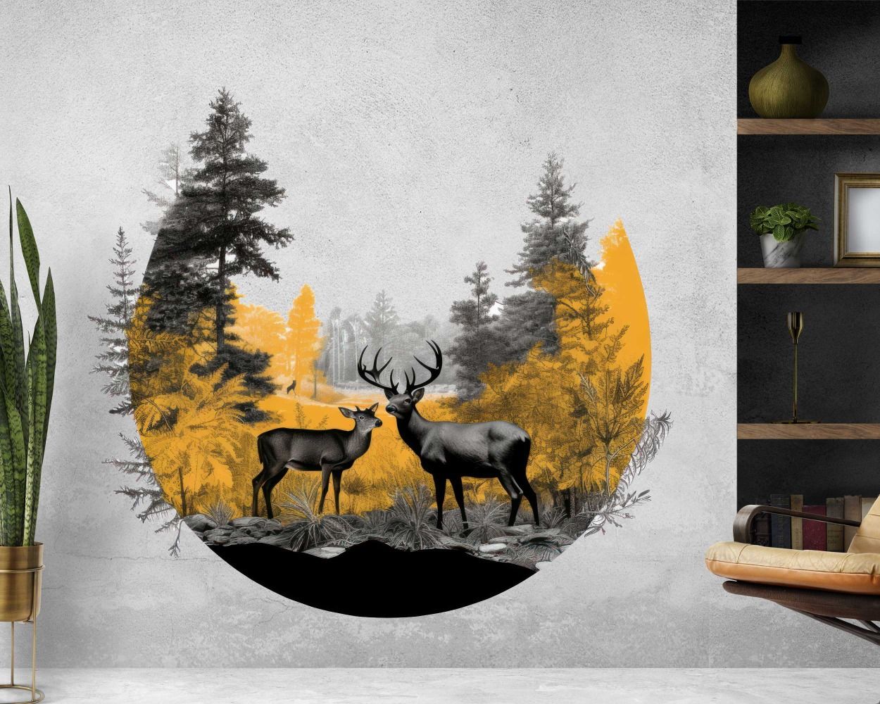 Two Beautiful Deer Standing In Forest Vinyl Wall Stickers For Nursery Decoration 