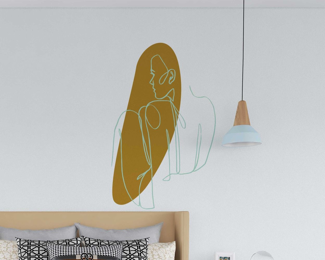 Beautiful Woman Sitting Back Continuous One Line Art Wall Decals For Girl Room Decor 