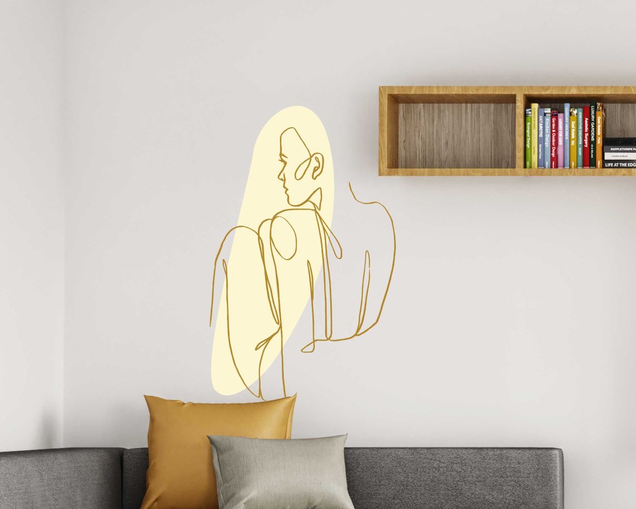 Beautiful Woman Sitting Back Continuous One Line Art Wall Decals
