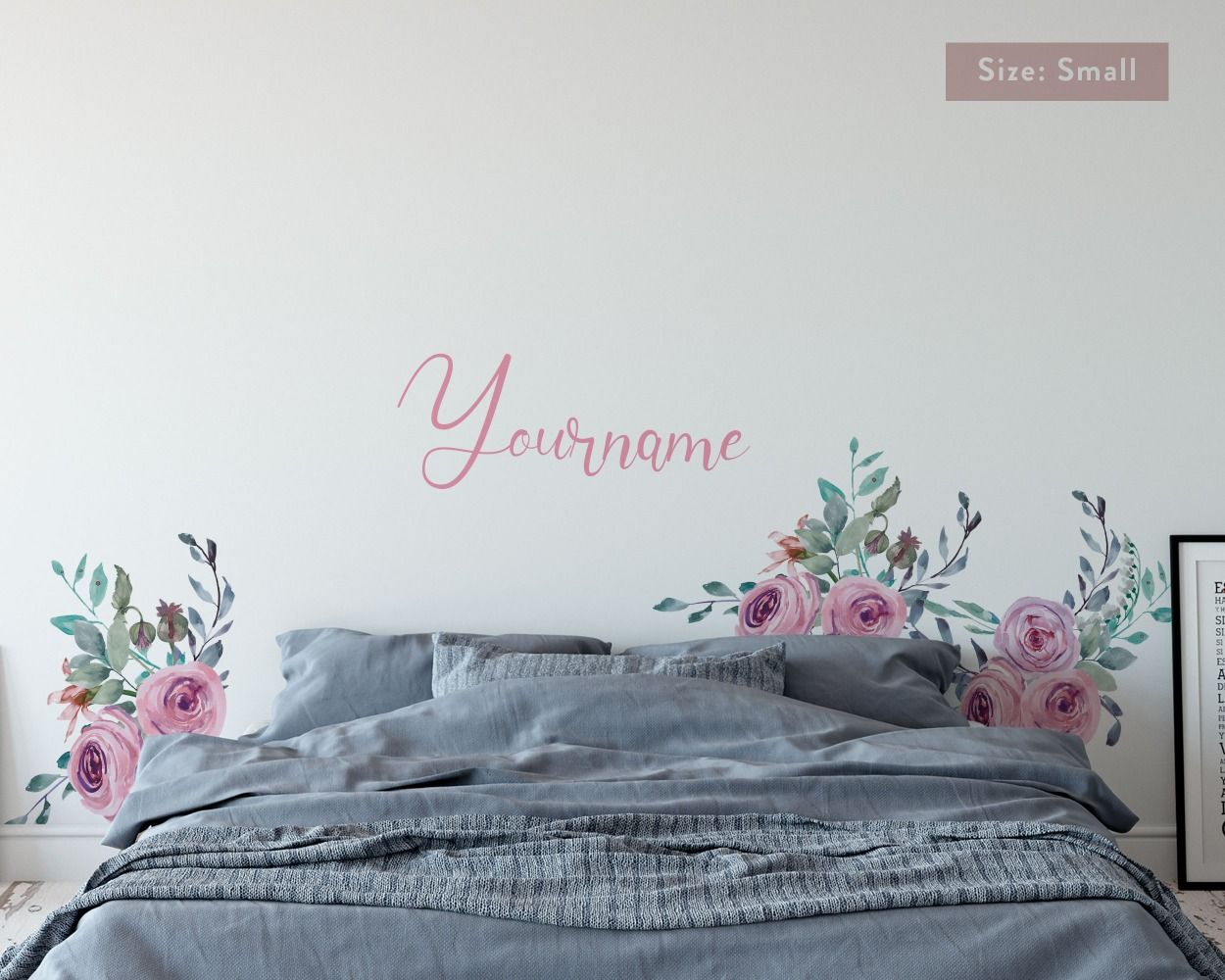 Best Rose Floral With Custom Name Headboard Wall Decals for bedroom wall decor