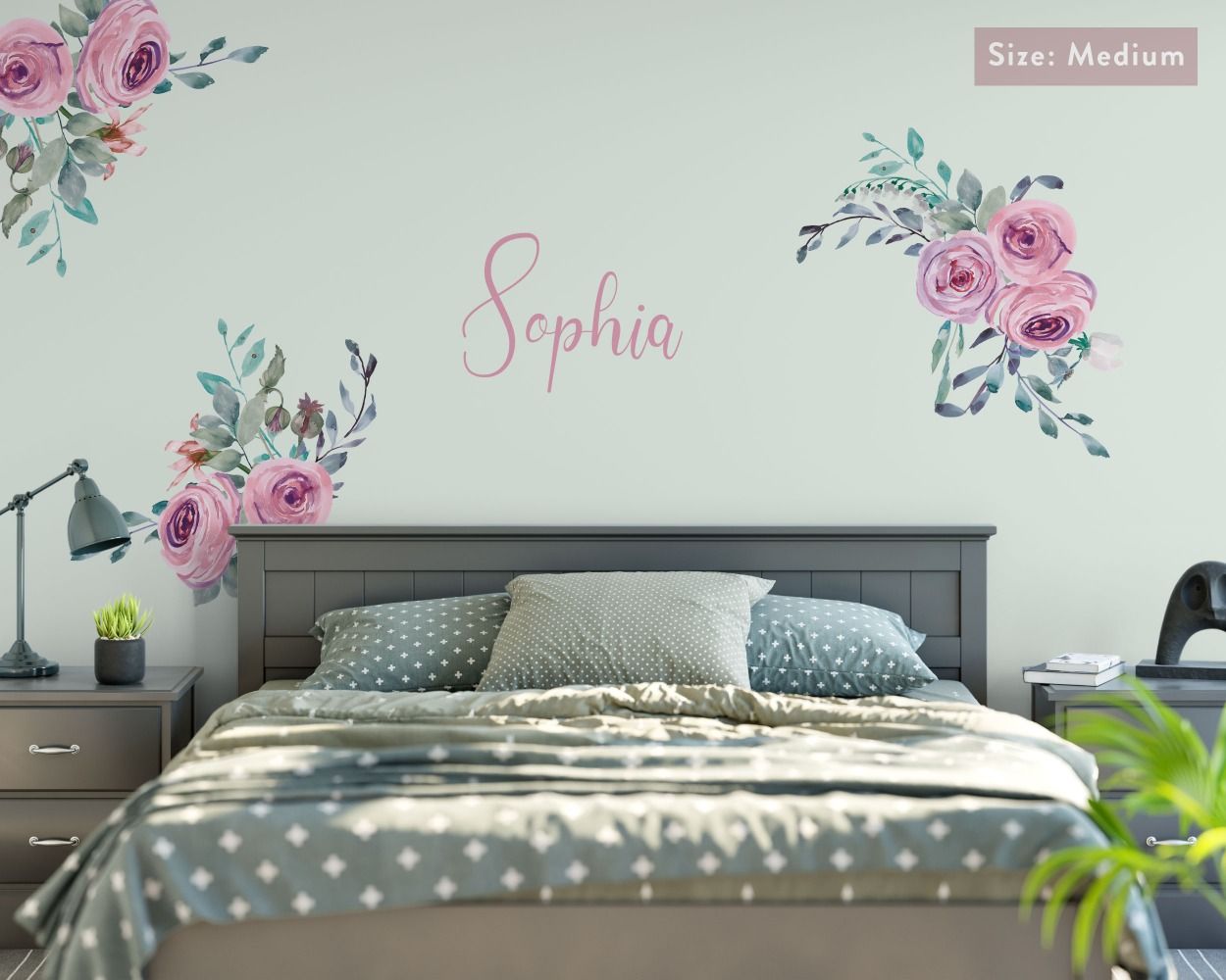 Best Rose Floral With Custom Name Headboard Wall Stickers for bedroom wall decor