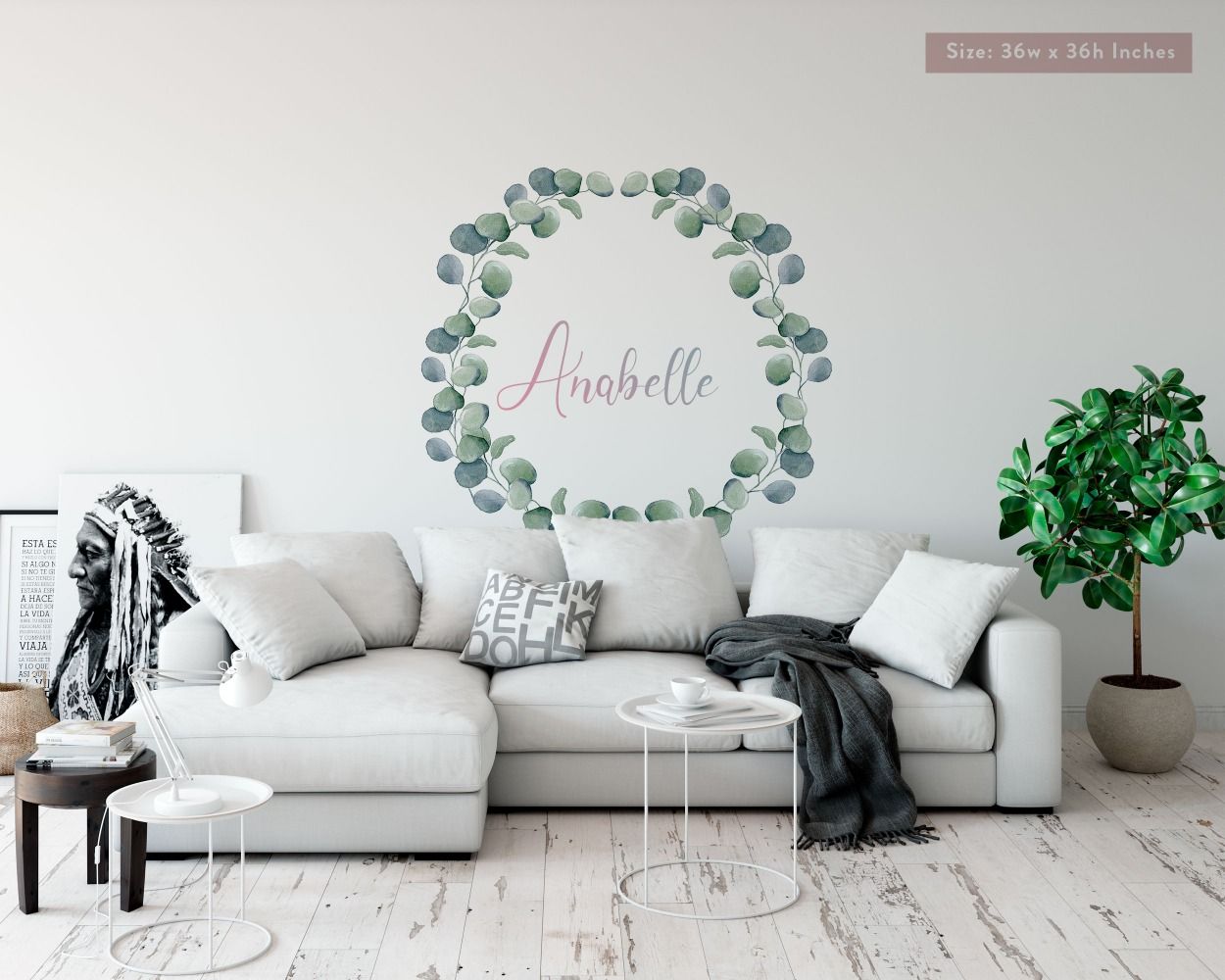 Best beautiful Eucalyptus Leaf Wreath Custom Namer Floral Wall Decals for bedroom wall decor