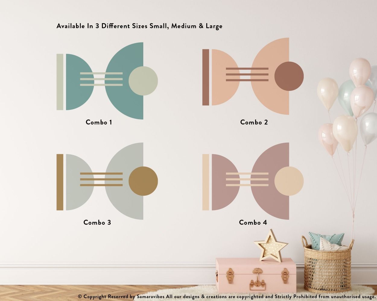 Half and Full Circles with lines Boho Shapes Vinyl Wall Stickers.