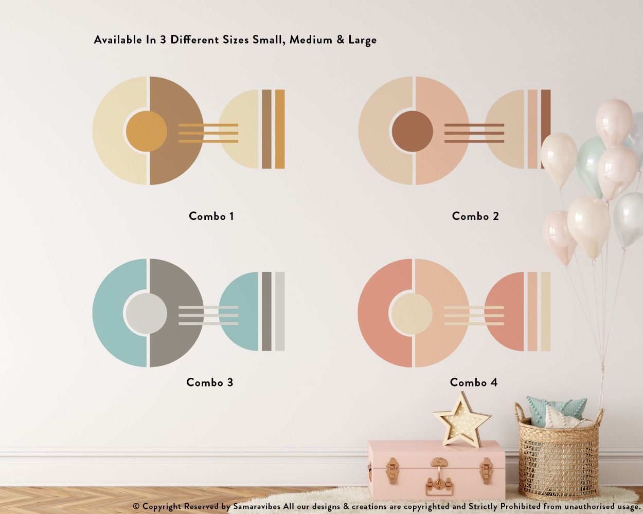 Half and Full Circles with lines Boho Shapes Wall Stickers