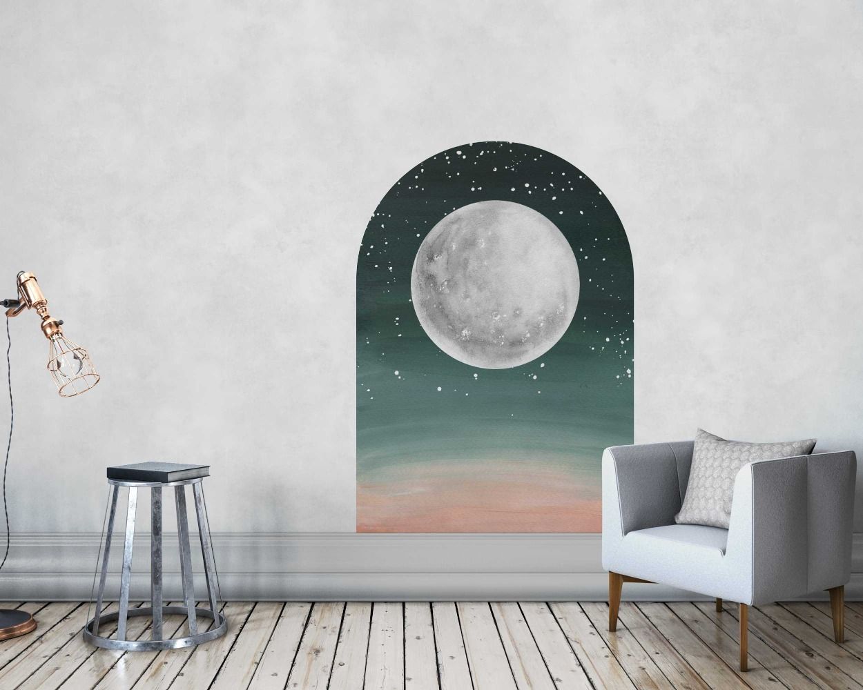 Best Beautiful Moon With Watercolor Arch Vinyl Wall Stickers