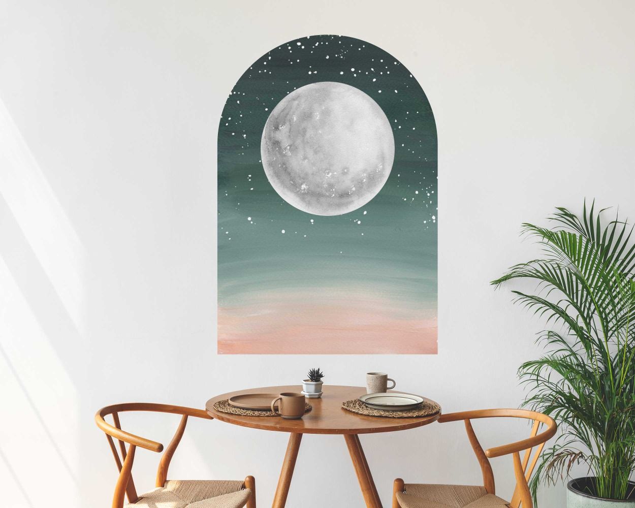 Beautiful Moon With Watercolor Arch Vinyl Wall Stickers For Bedroom Decor 