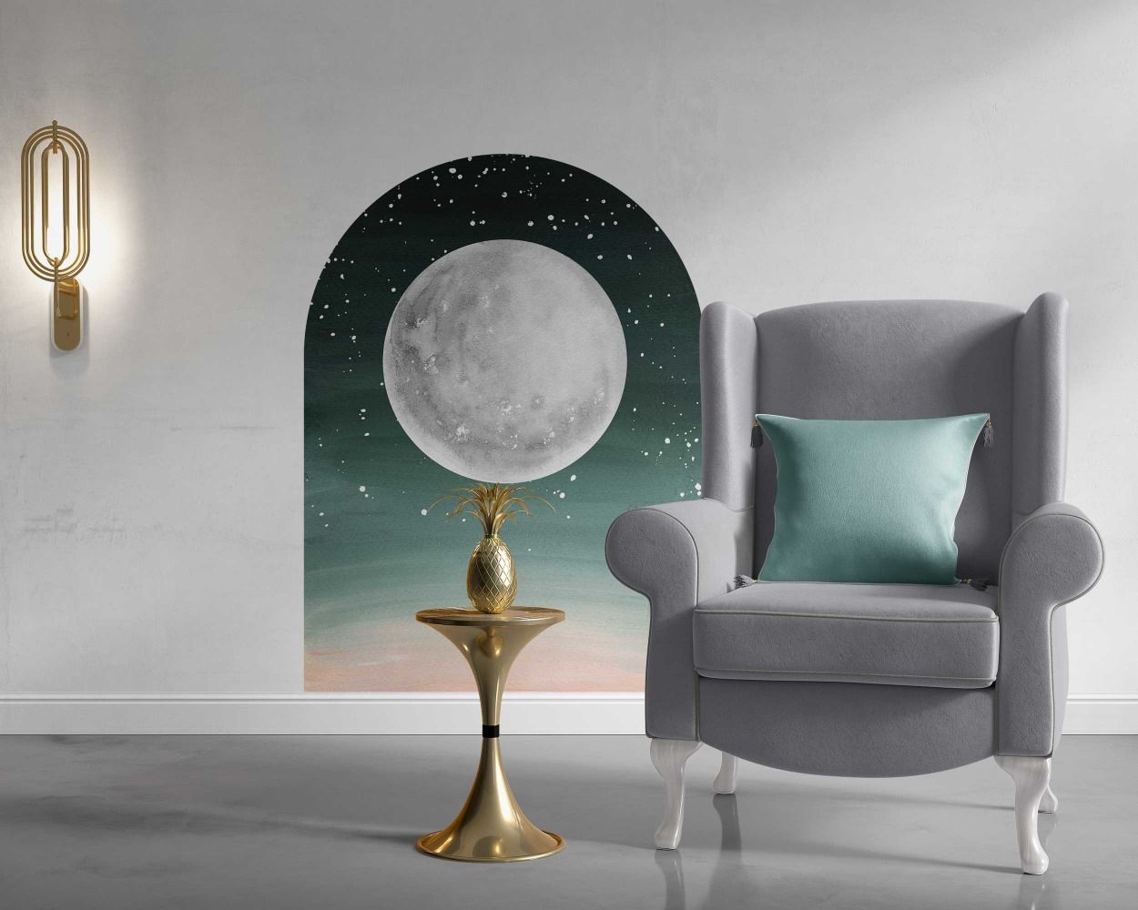 Beautiful Moon With Watercolor Arch Vinyl Wall Decals For Bedroom Decor 