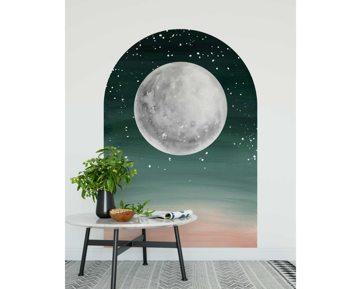 Beautiful Moon With Watercolor Arch Vinyl Wall Stickers