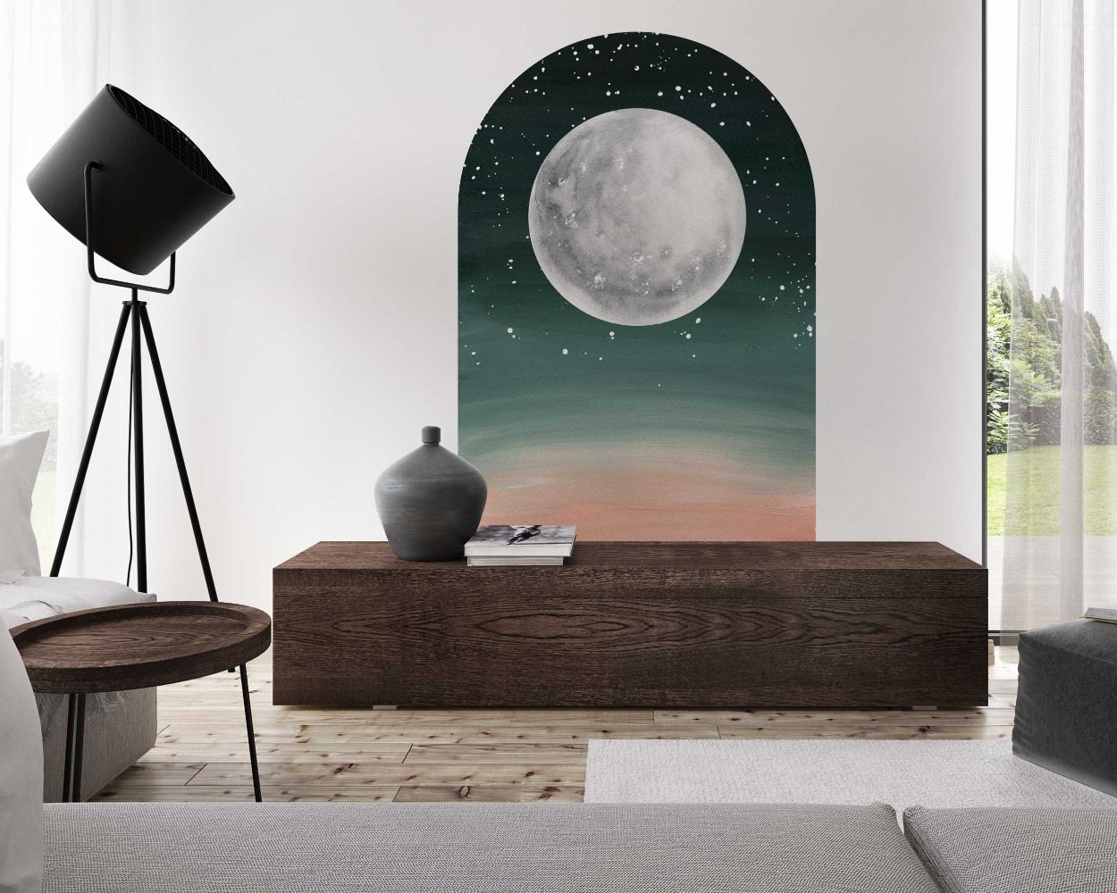 Beautiful Moon With Watercolor Arch Vinyl Wall Decals