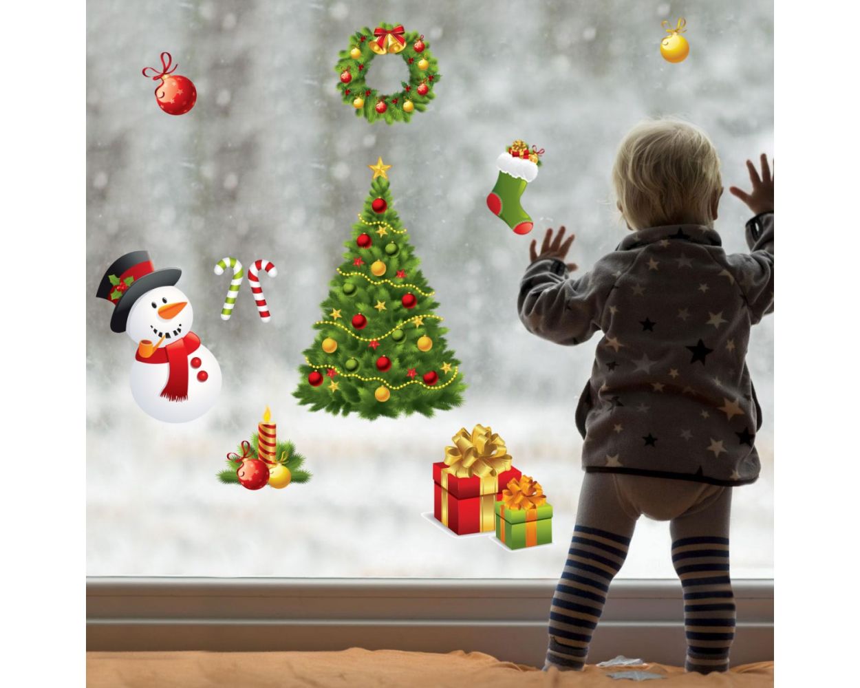 Christmas Decor Window Stickers - Christmas Tree Decor Window ...