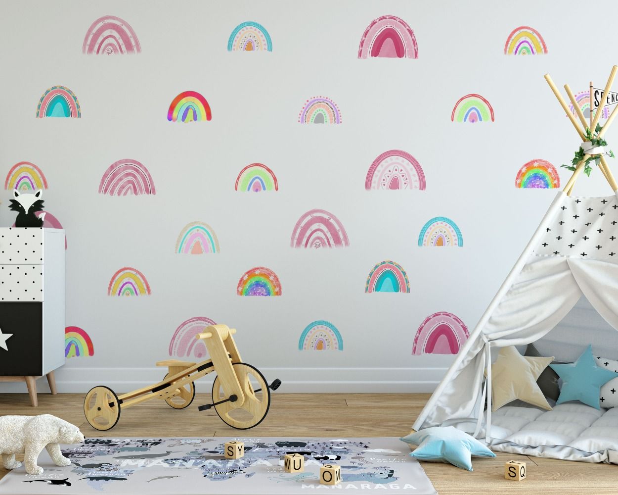 Rainbow Pastel Colour Wall Stickers For Kids Room Wall Decor