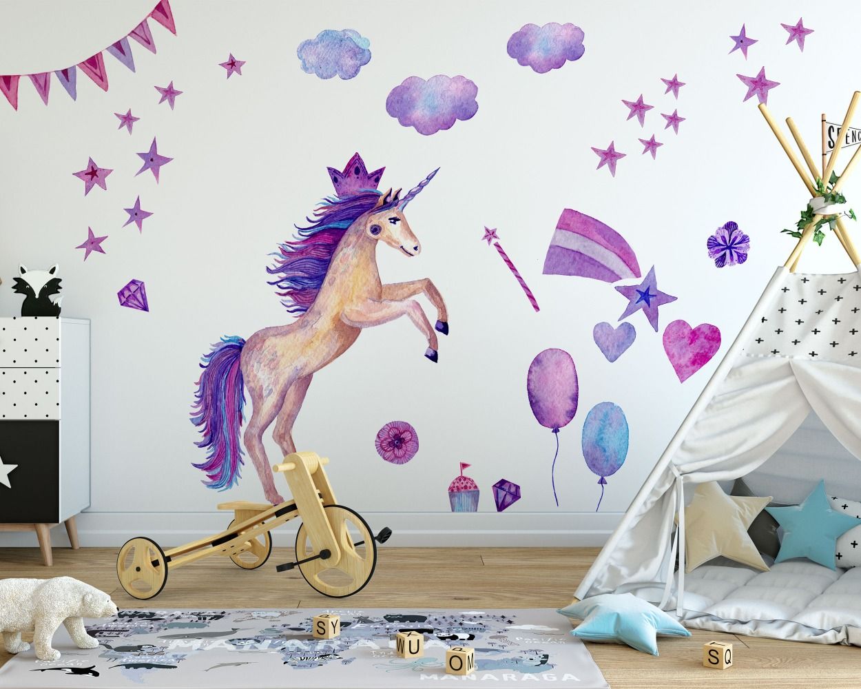 Beautiful Magical Unicorn Vinyl Wall Stickers Set For Girls Kids' Room Decors